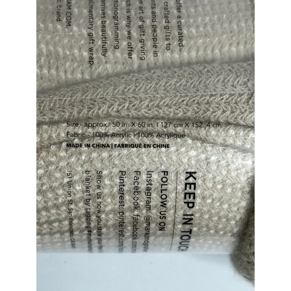 Mark & Graham Colorblock Throw Blanket NWT Tan Cream Soft Fringe Knit 50x60